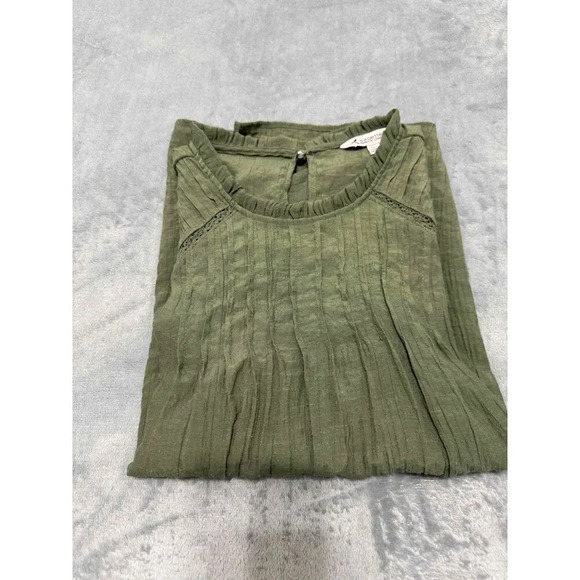 Nanette Lepore Green Pleated Ruffled Short Sleeve Blouse Womens Size Medium - Picture 6 of 8